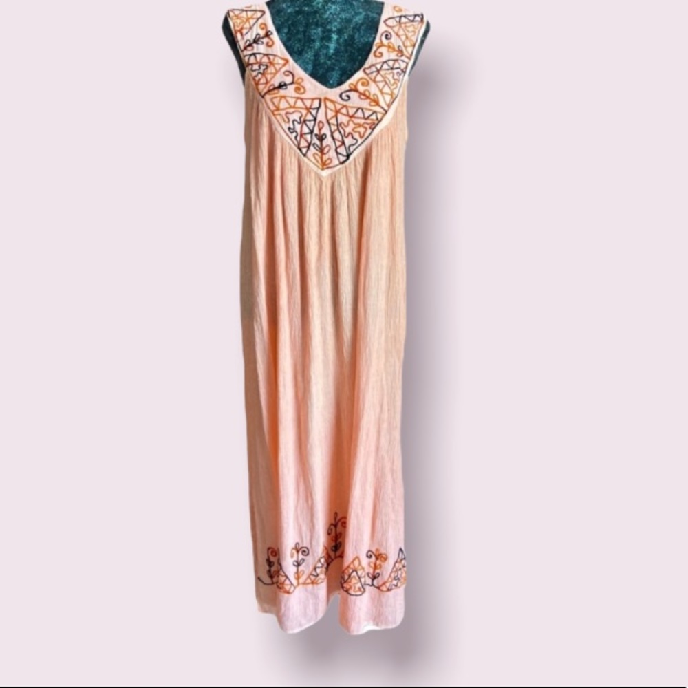 Pagoda Free Size Light Orange Dress / Coverup with Embroidery
